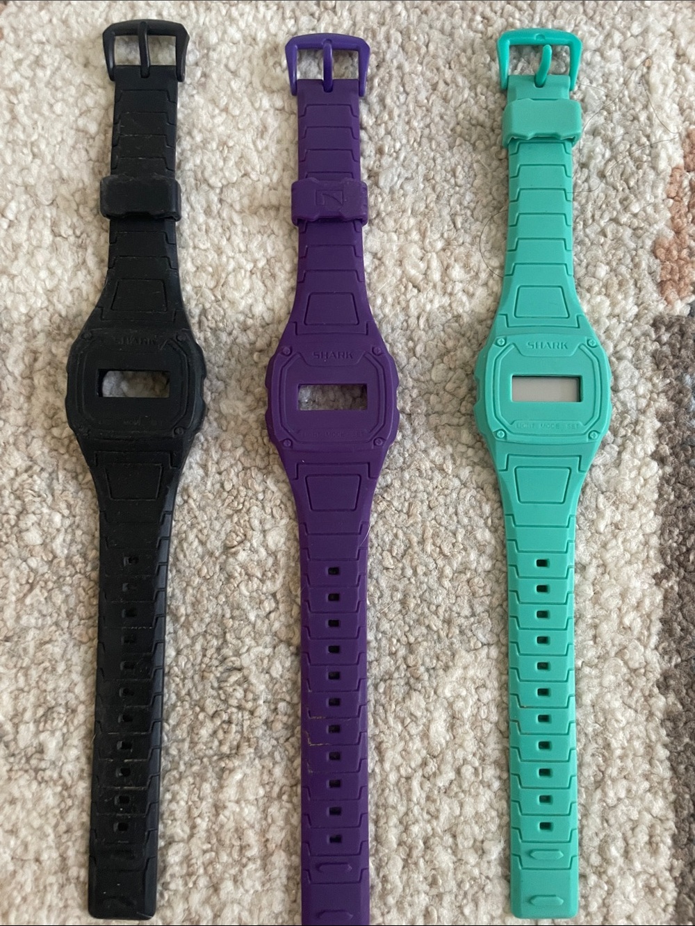 Shark Silicone Watch Bands Trio - Black, Purple & Teal